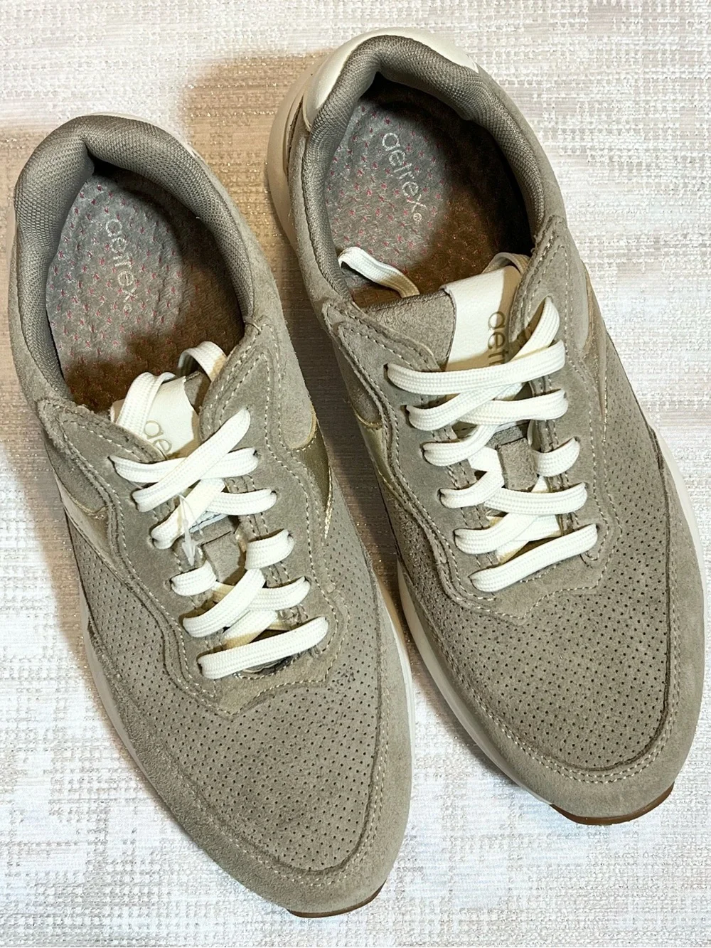 Aetrex Emily Taupe Leather Lace-Up Comfort Sneakers EU 38 US 7.5-8 NWOB